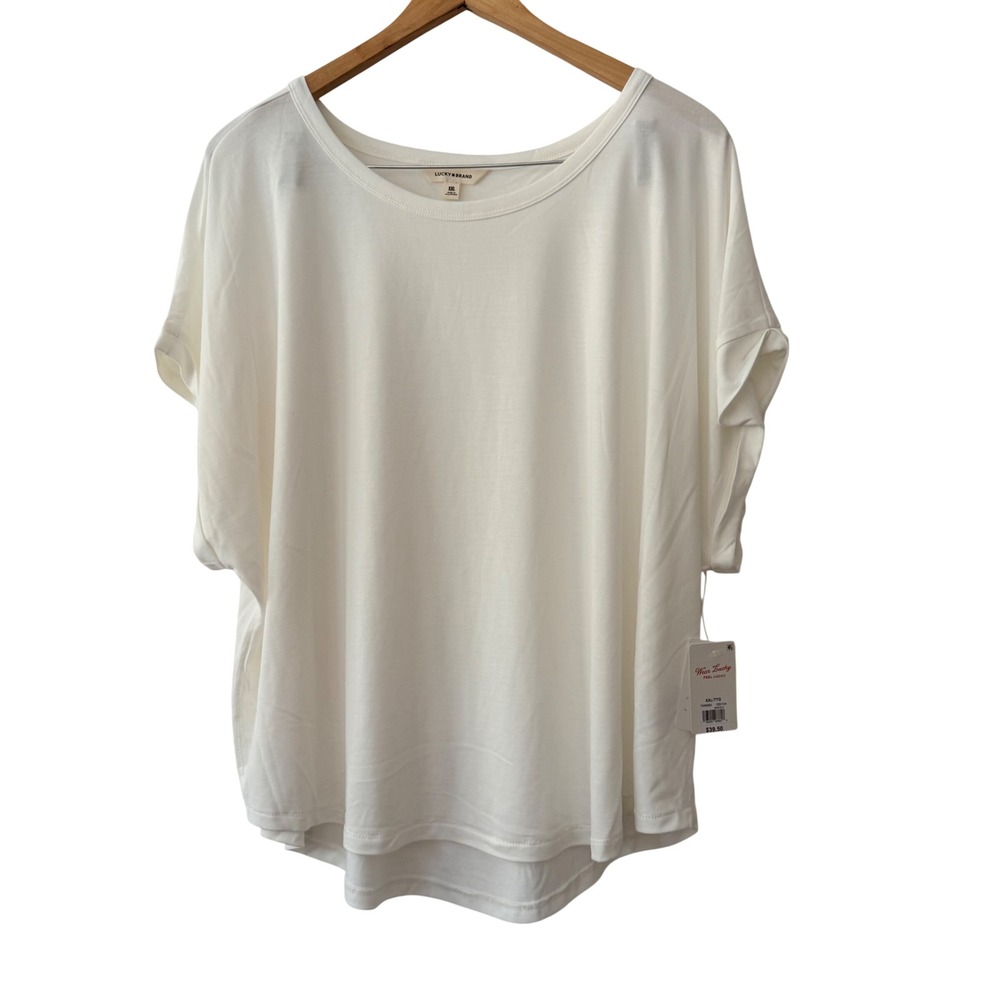 Lucky Brand Womens XXL Elevated Basic Cream Modal Blend Dolman Short Sleeve‎ Tee